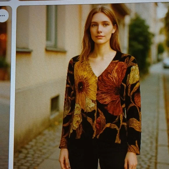 CoCo Bianco multi color graphic design pattern small long sleeve Blouse - Picture 2 of 9